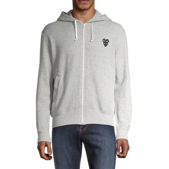 COMME DES GARCONS CDG PLAY GRAY FULL ZIP HOODIE WITH BLACK HEART - Picture 3 of 8
